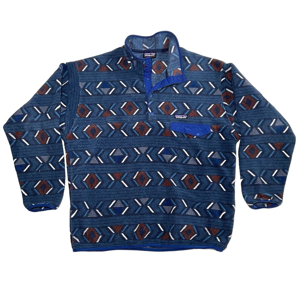 Patagonia Mens Synchilla Aztec Snap-T Fleece Pullover Lifecycle Glass Blue L